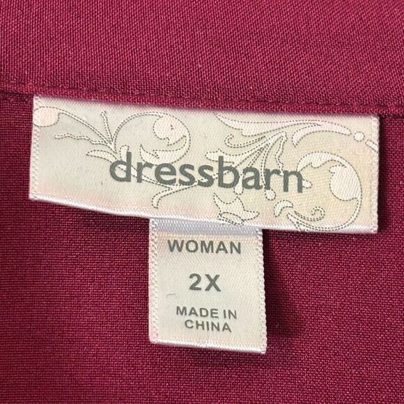 Dressbarn 2X berry color button up shirt princess seam flip cuff long sleeve - Picture 7 of 10